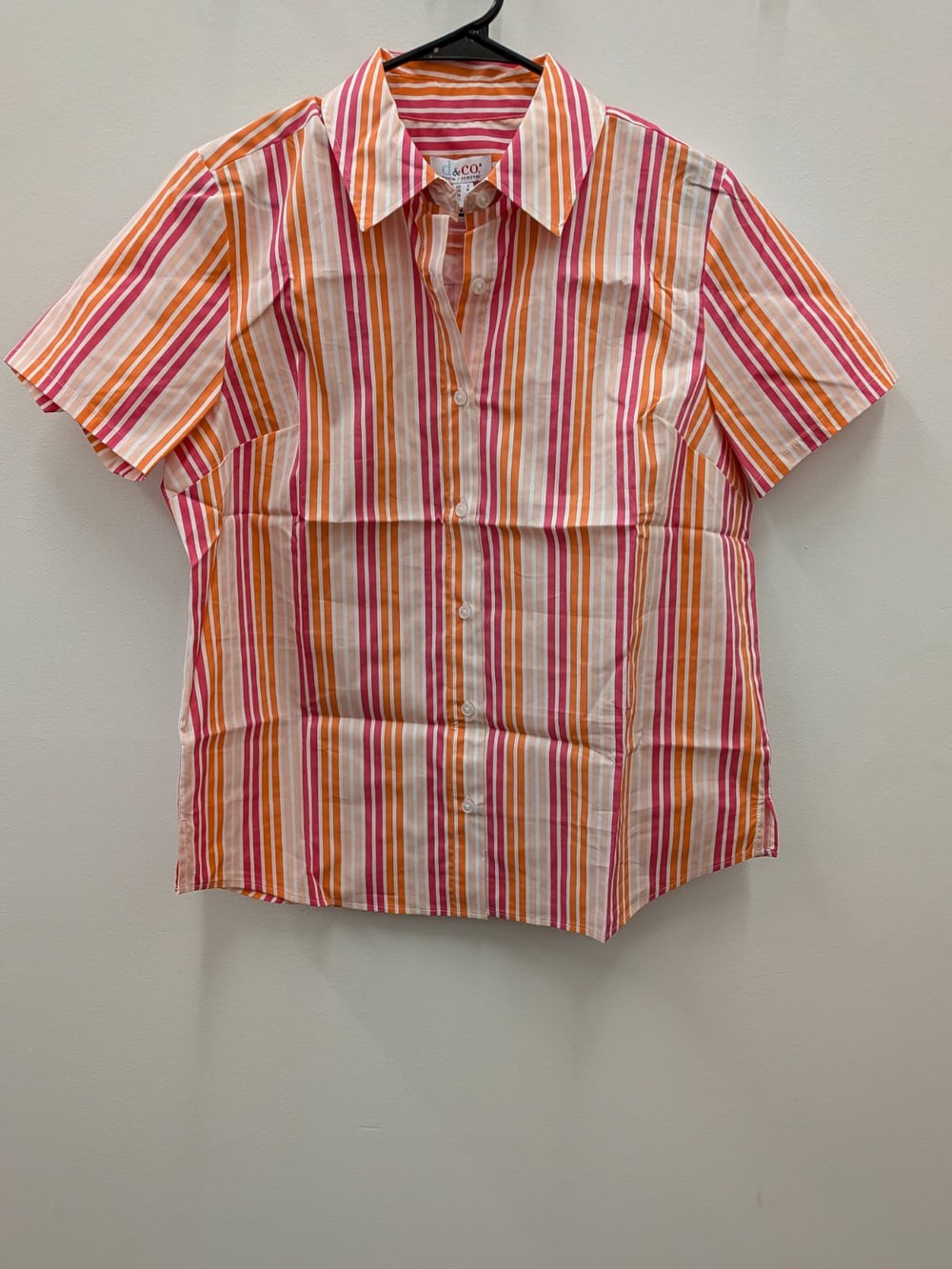 d&co Denim & Company Women's Striped Button Front Blouse  Short Sleeve Shirt